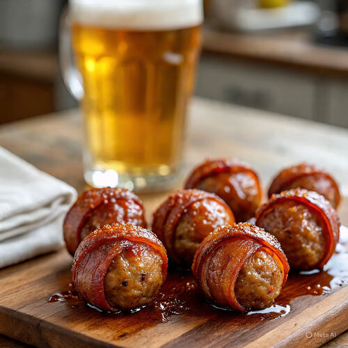 Sweet and Spicy Bacon Wrapped Meatballs