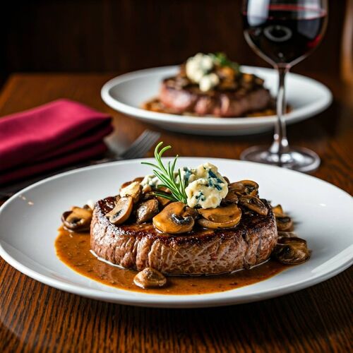 Rib Eye Steaks with Blue Cheese and Brandy