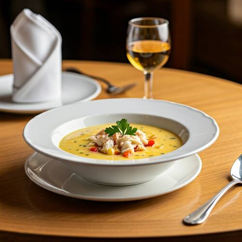 Corn Chowder With Crab Meat And Roasted Red Peppers