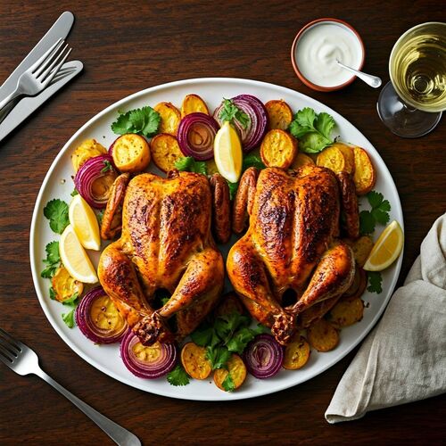 Spiced Cornish Hens With Curried Onions And Potatoes