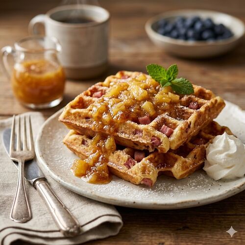 Ham Waffles with Pineapple Topping