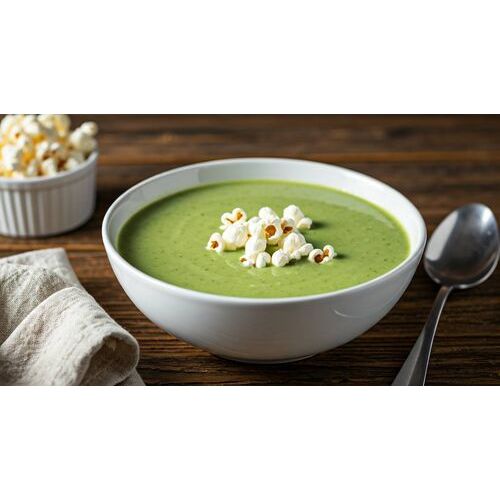 Broccoli And Cheddar Soup With White Popcorn
