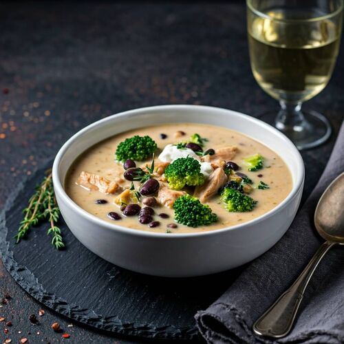 George's At The Cove's Smoked Chicken, Broccoli And Black Bean Soup