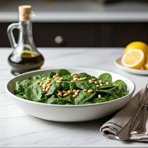 Spinach With Pine Nut Dressing
