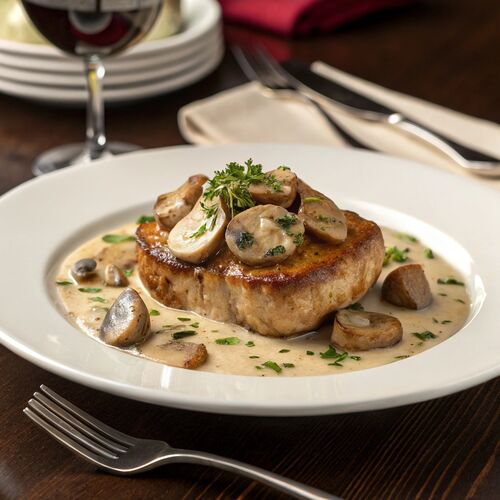 Sautéed Veal With Mushroom Cream Sauce