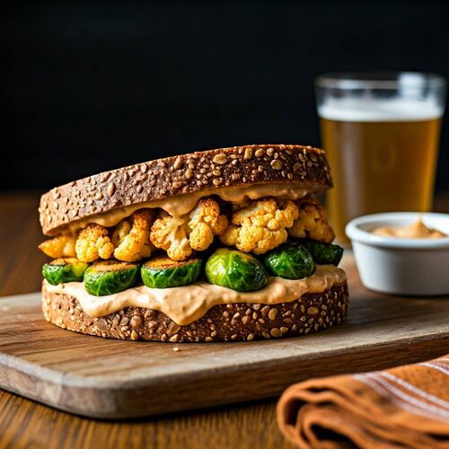 Cauli-Brussel Sandwich With Vindaloo Mayo